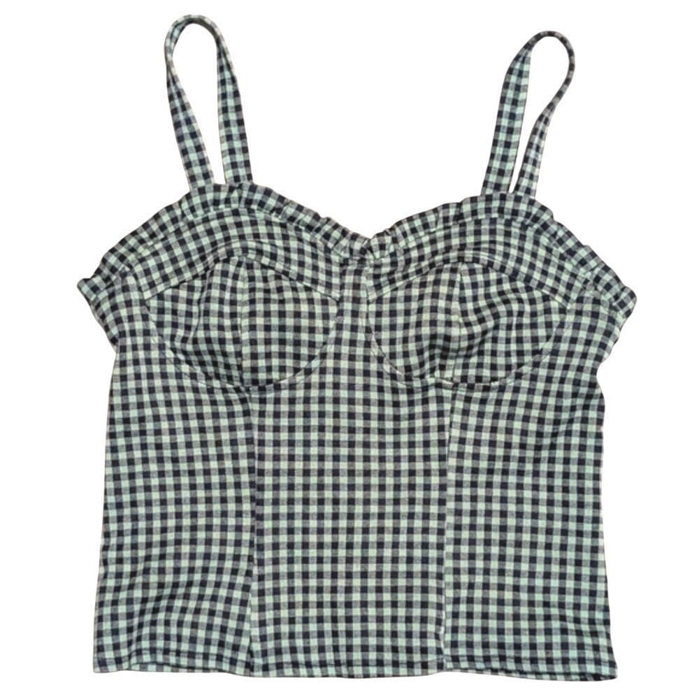 Eva Franco Bustier Tank Top XS Green Black Gingham Plaid Check Country Prairie
